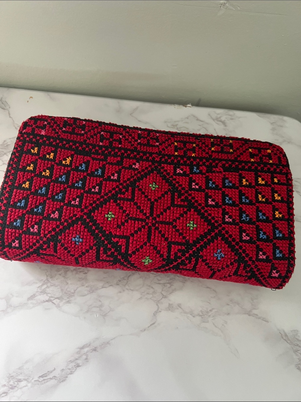 Handwoven Red Embroidered Women's Clutch Bag